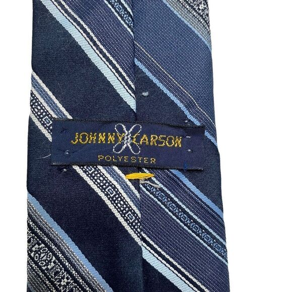 Vintage 70s Johnny Carson Tie Mens Blue Repp Stripe Polyester Office Madmen - Picture 4 of 6